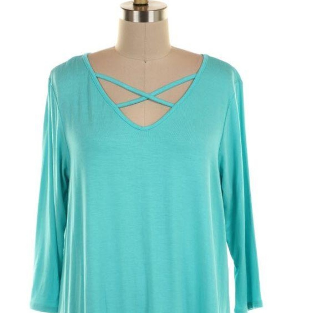 Criss Cross Neck Tunic Aqua Brand New